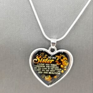 To My Sister Heart Pendant Necklace High Quality Silver Heart Gift Birthday Gift